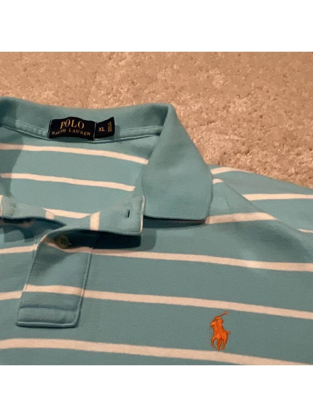 Polo Ralph Lauren Men's XL Polo Blue/White Striped Short Sleeve Pony Logo Button